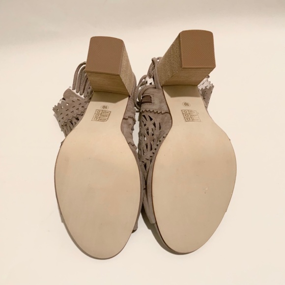 JEFFREY CAMPBELL Ottawa Taupe Suede Leather Sandal Block Heel Open Toe Bootie 10 - Picture 13 of 14